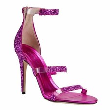 Tamara Mellon Frontline 105 Glitter PVC Sandal Heels Fuschia Hot Pink Glam 35.5