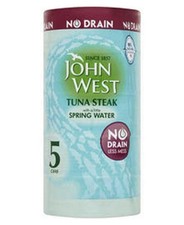 John West Tuna Steak in Spring Water No Drain Less Mess Fish Tin Can Pack 5x110g