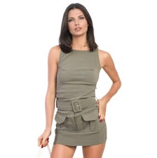 LADIES BELTED DRESS COMBAT CARGO POCKET SLEEVELESS PLAYSUIT SKORT SET FOR WOMEN