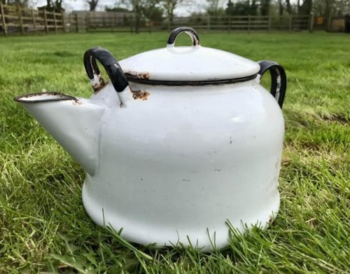 Large vintage white enamel tea - white,