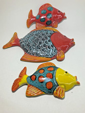 Three Italian  Ceramic Wall Hanging Fish Hand Painted Tiles.