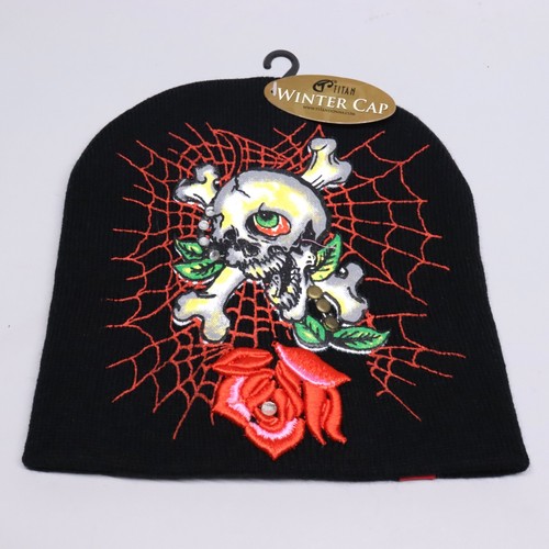 New skull rose black beanie - black,