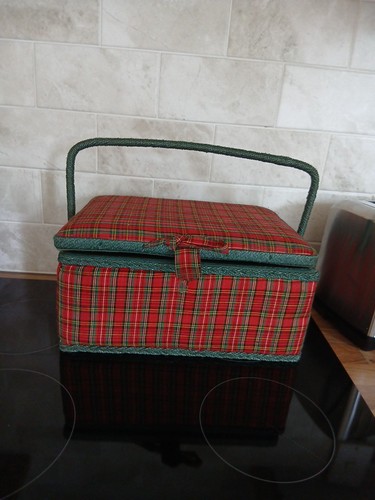Vintage sewing box basket red - sewing,