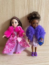 Barbie /  2  CHELSEA Dolls in Special Occasion Dresses, Fur Coats & Accessories