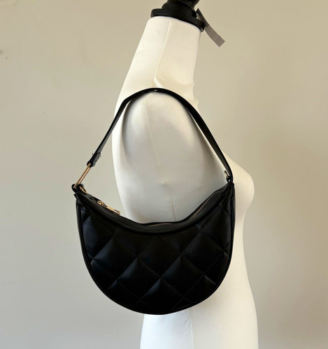 Black faux leather - leather, quilted