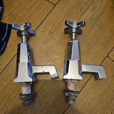 PAIR OF ART DECO CHROME BASIN TAPS WITH CERAMIC TOPS.. SHANKS 