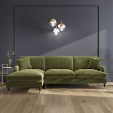 GRADE A2 - Olive Green Velvet Left Hand Facing L Shaped Sofa - Seats 4 A2/SOF167
