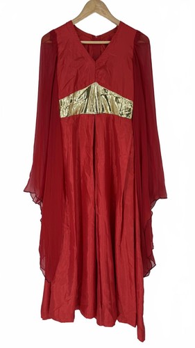 Red gold costume dress long - red,