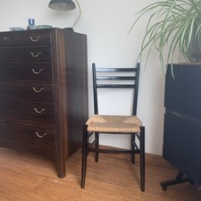 Mid Century Black Ebonised Chair Rush Cord Seat Venezia Chair Otto Gerdau Italy