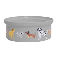 Ceramic Dog Print Food Drink Feeding Bowl Grey Puppy Pet 800ml