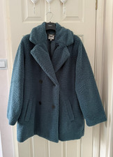 Fat Face Borg Teddy Winter Coat Teal Blue UK 20 plus size warm soft cosy jacket