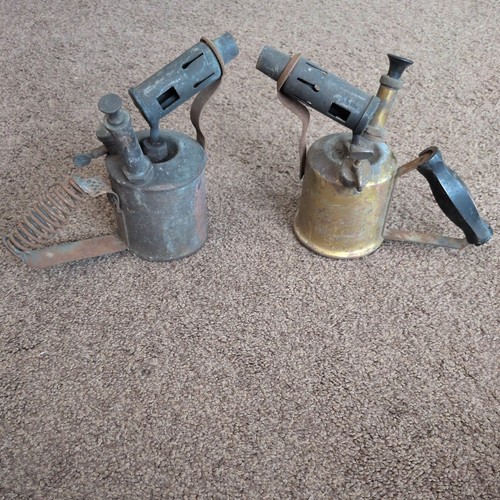 Old brass paraffin blow lamp - old,