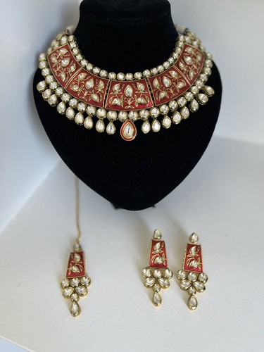 Gold red kundan enamel - gold,