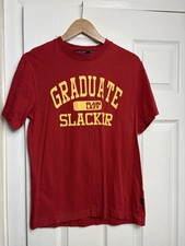 Plain Lazy Red Graphic Slogan T-Shirt “Graduate Slacker” – Size S