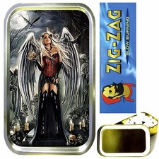 ANGEL OF DEATH SMOKING SET, GOLD 1oz TOBACCO TIN, ROLLING PAPERS & FILTER TIPS