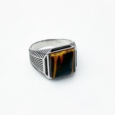 NEW 925 STERLING SILVER TIGER EYES STONE RING MEN AND WOMEN TURKISH RING #045