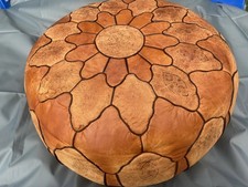 Vintage Large Moroccan Leather Pouffe Ornate Handmade Mid Century Seat Retro