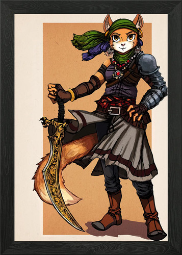 Fox warrior with - ornate, sword