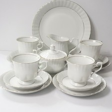 Vintage Chodziez Polish White And Gold Rim Tea Set Fine Bone China 15 pieces 