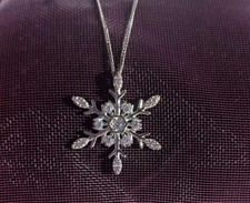 Rhodium Plated Sterling Silver Simulated Diamond Snowflake Pendant.