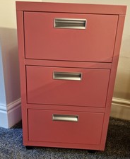 TK Maxx Pink Metal 3 Drawer Cabinet on Wheels Retro Office Storage Unit 68cm