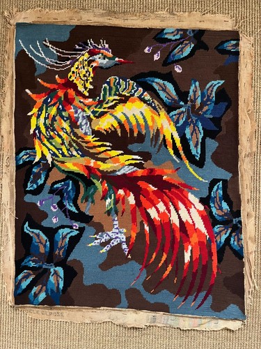 Large french 60s bird tapestry - french,