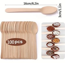 100 X ECOWISE NATURAL RECYCLEABLE Wooden Spoon TeaSpoon Kitchen Utensil Cutlery