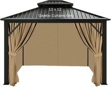 12'x12' Gazebo Curtains Outdoor Waterproof, Khaki Universal 12x12, 