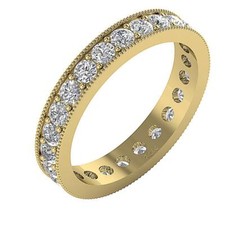 Milgrain Eternity Anniversary Ring VS F 2.15Ct Lab Grown Diamond 14K Yellow Gold