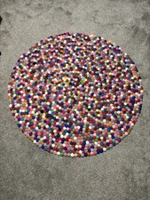 Large Rainbow  Felt Ball Rug from Nepal - Vibrant Colourful Design - 100% Wool