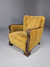 Vintage Mustard Patterned Chair Stained Beech Frame Danish Retro EB8975 VCLO