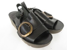 Fly London - Yidi Wedge Sandals - Black Leather - EU40 - UK 7