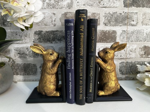 Black gold rabbit bookends - black,