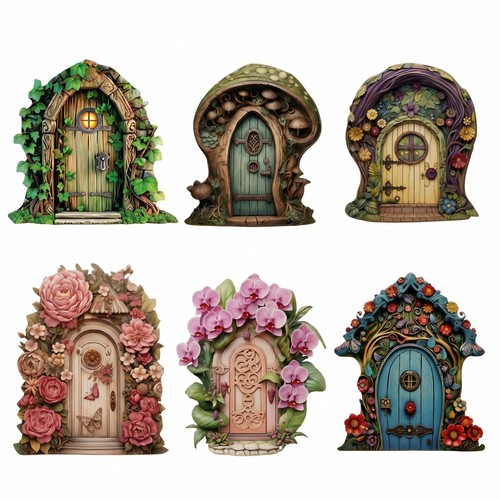 Pcs wooden fairy door set - 6,