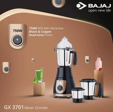 Bajaj GX 3701 750 Watts Indian Mixer Grinder Mixer 3 Jars (Black) Type D Plug