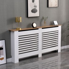 Kensington Radiator Cover Modern Horizontal Slat Grill MDF Cabinet White/Oak