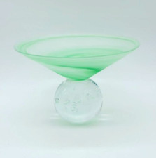 Large Martini Glass Italy Royal Gallery Frosted Green Swirl Bubble Ball Base 