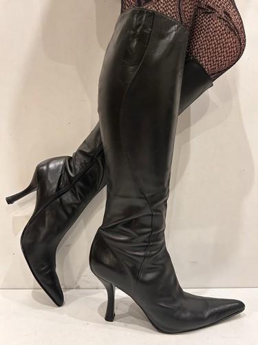 Dune black leather knee high - leather,