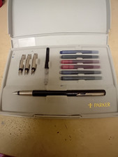 Vintage Parker Calligraphy Fountain pen set 4 nibs pen and ink in original case
