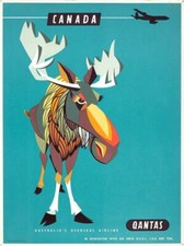Vintage Qantas Flights To Canada Airline Poster Print A3/A4