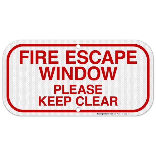 Fire escape window - window, sign,