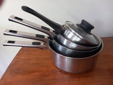 4 Vintage Stellar Stainless Steel Saucepans with Lids  (set of 3 +1)