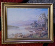 Misty Scottish Loch and Mountains Watercolour Painting, Ornate Frame (40cm×50cm)
