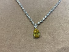13.7 Carat Canary Yellow Lab Diamond Pear Tennis Necklace Platinum Plated 925