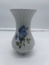 Chodziez Poland White Porcelain Vase with Blue Flowers