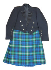 Prince Charlie Kilt, Jacket & Waistcoat Set – Black & Tartan– Chest 46 – VGC