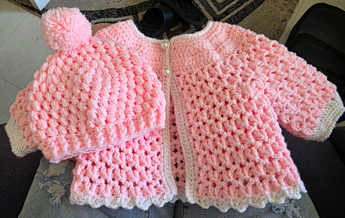 Pink crochet acrylic layette - pink,