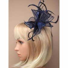 Navy Blue Fabric Fascinator on Comb
