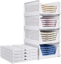 Closet Storage Baskets 4 Packs Plastic Folding Stack- 33D x 43W x15Hcm -AUCTION-