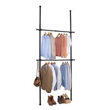 Telescopic Wardrobe Organiser Hanging Rail Clothes Rack Adjustable Storage Black